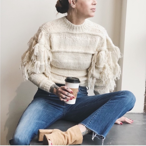 Ulla Johnson Delma Ecru Alpaca Fringe Chunky Knit Pullover Sweater Cream Small - Picture 1 of 11